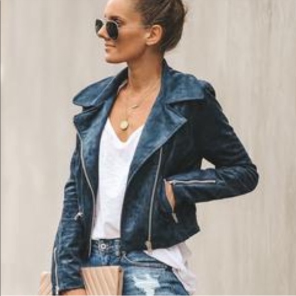 Vici Jackets & Blazers - EUC Vici navy/teal faux leather jacket size S